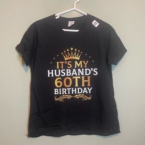 NWT Womens It's My Husband's 60th Birthday Party Wife Couple T-Shirt Black Large